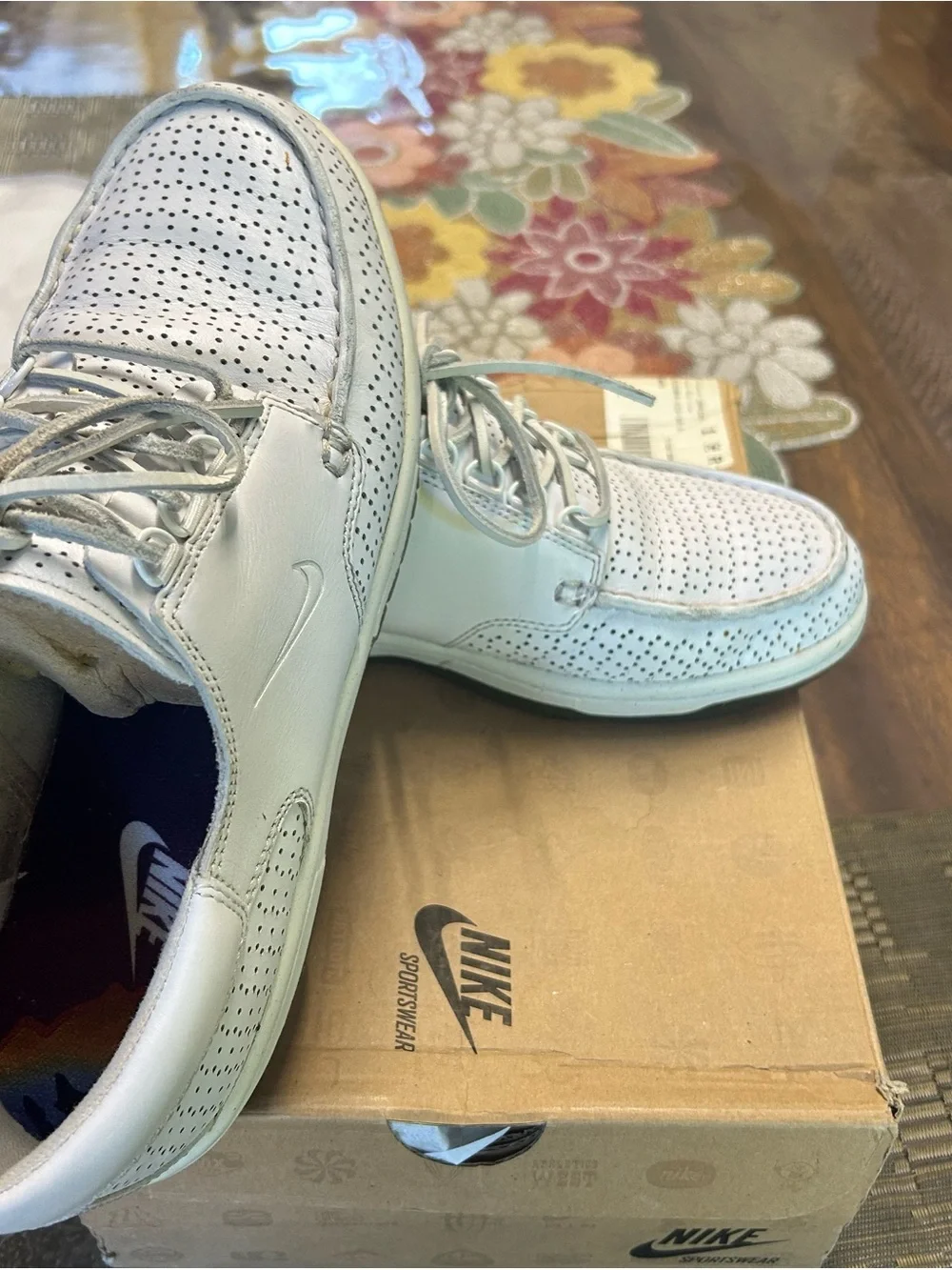Nike Men’s White Perforated Leather Boat Shoes